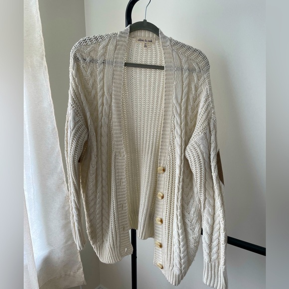 Olive & Oak cream oversized knit cardigan with elbow patches size S - Picture 1 of 5